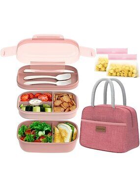 Bento Lunch Box Set - 3 Stackable Containers for Adults and Kids，lunch box
